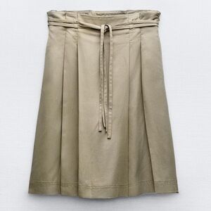 NWT Zara Double Belted Pleated Mini Skirt Shorts Khaki Utility Style Womens S